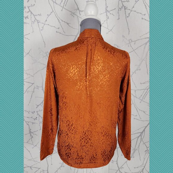 Babaton Orange Snakeskin Button Front V-Neck Power Blouse Career Feminine - Picture 3 of 4